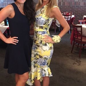 ASOS club L fitted yellow and blue dress